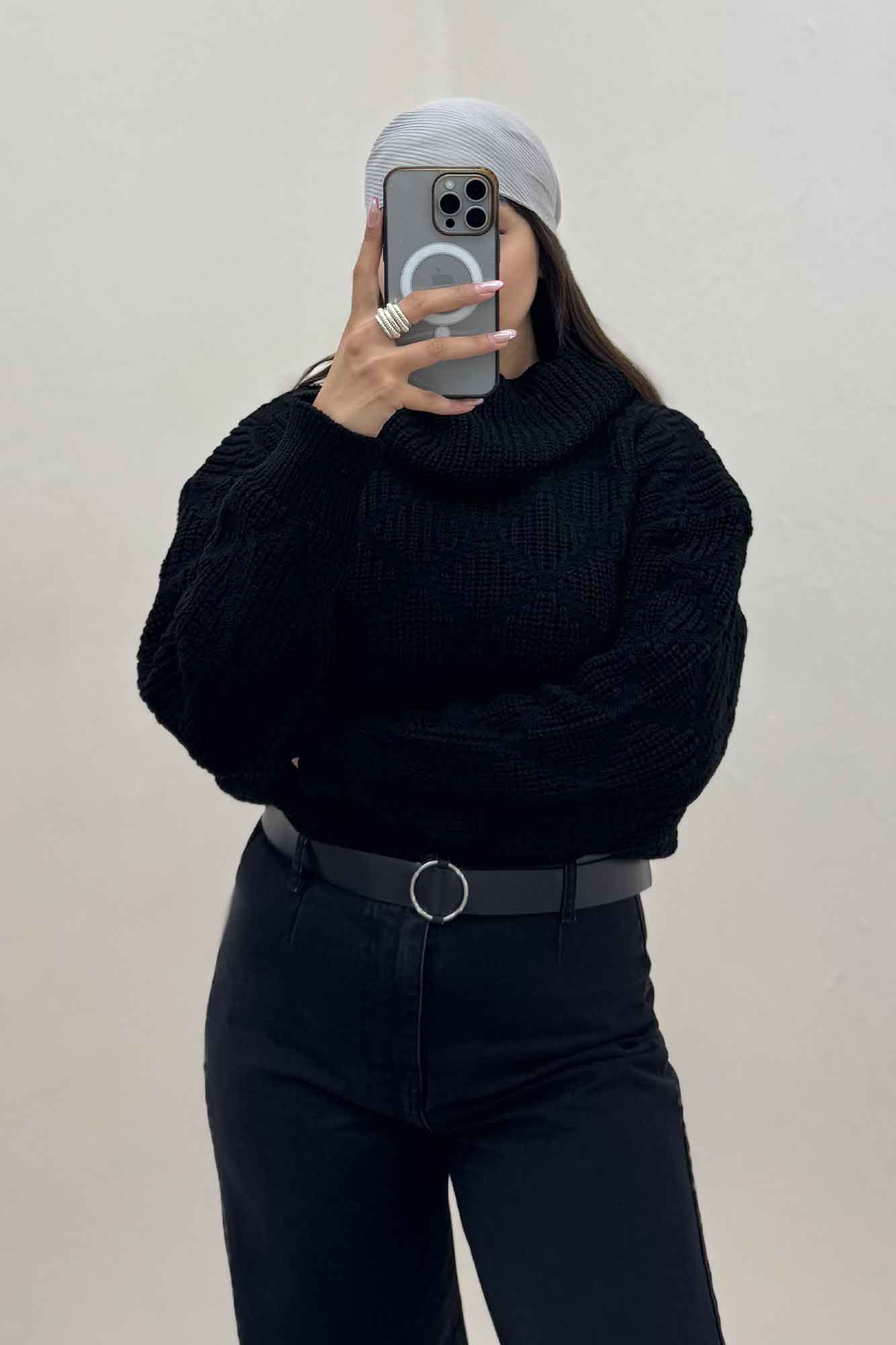 بلوز یقه اسکی بافت طرح دار AF