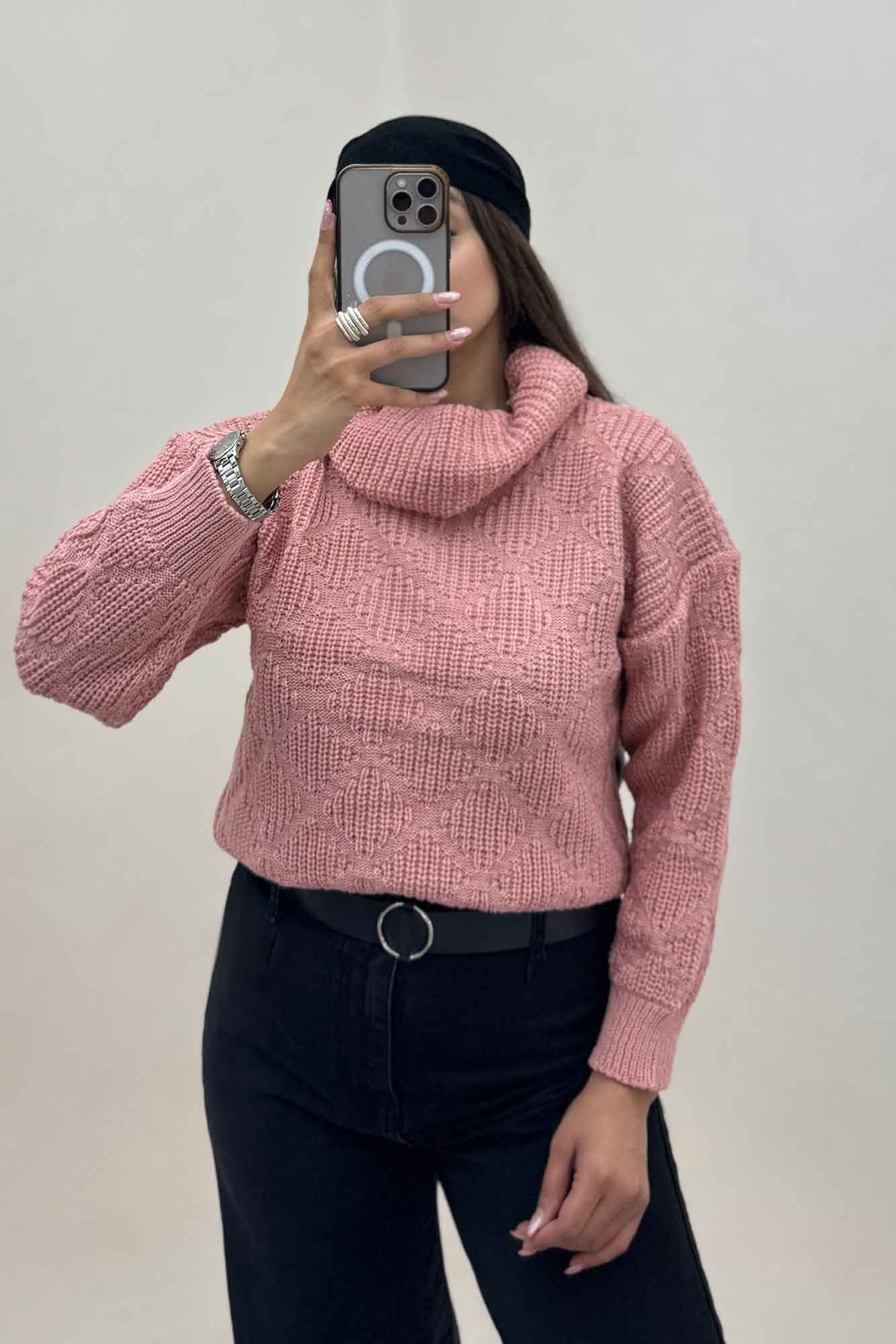 بلوز یقه اسکی بافت طرح دار AF