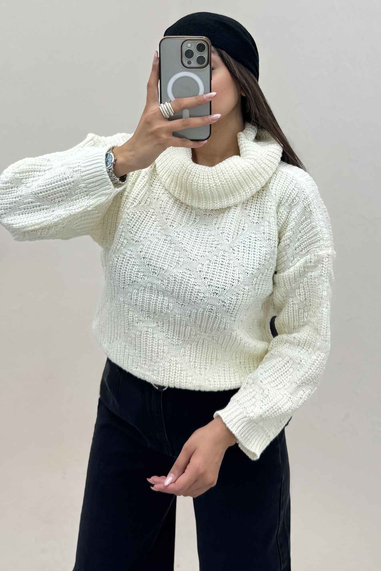 بلوز یقه اسکی بافت طرح دار AF