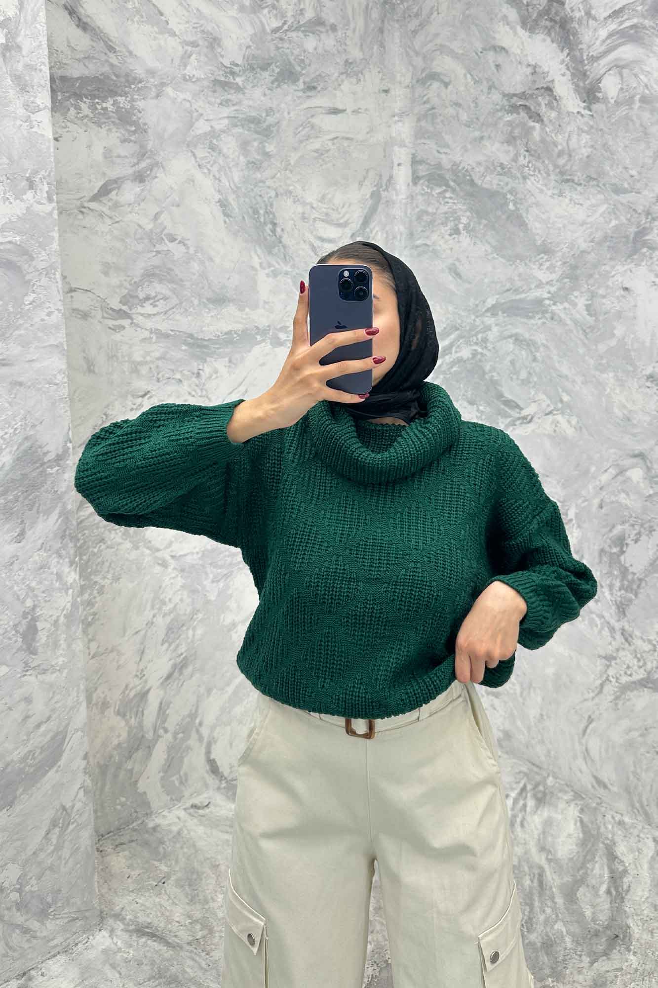 بلوز یقه اسکی بافت طرح دار AF