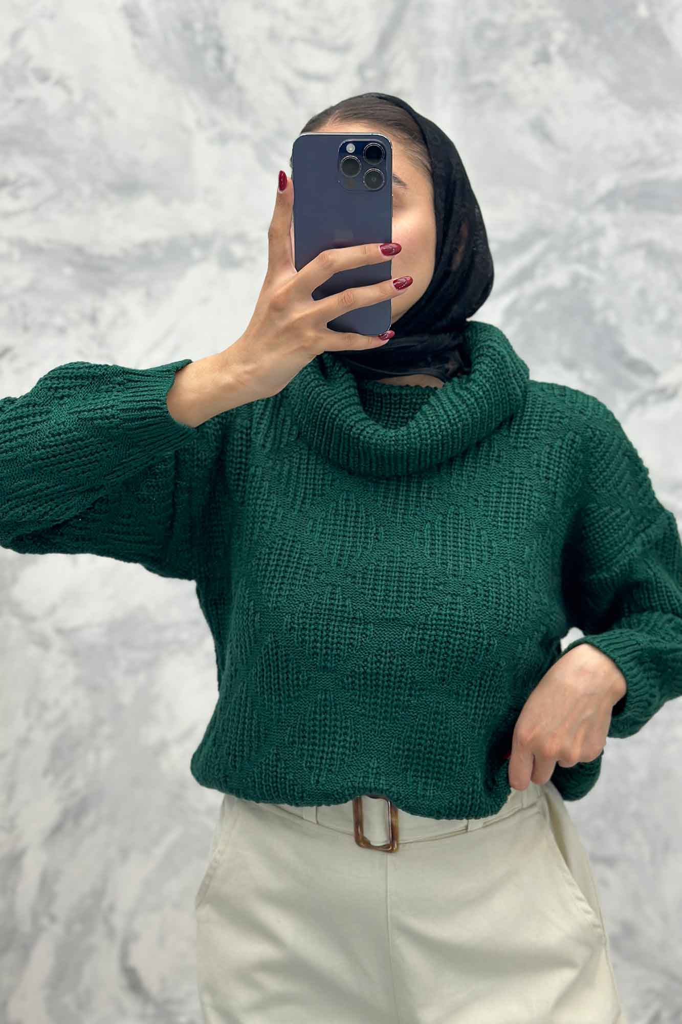 بلوز یقه اسکی بافت طرح دار AF