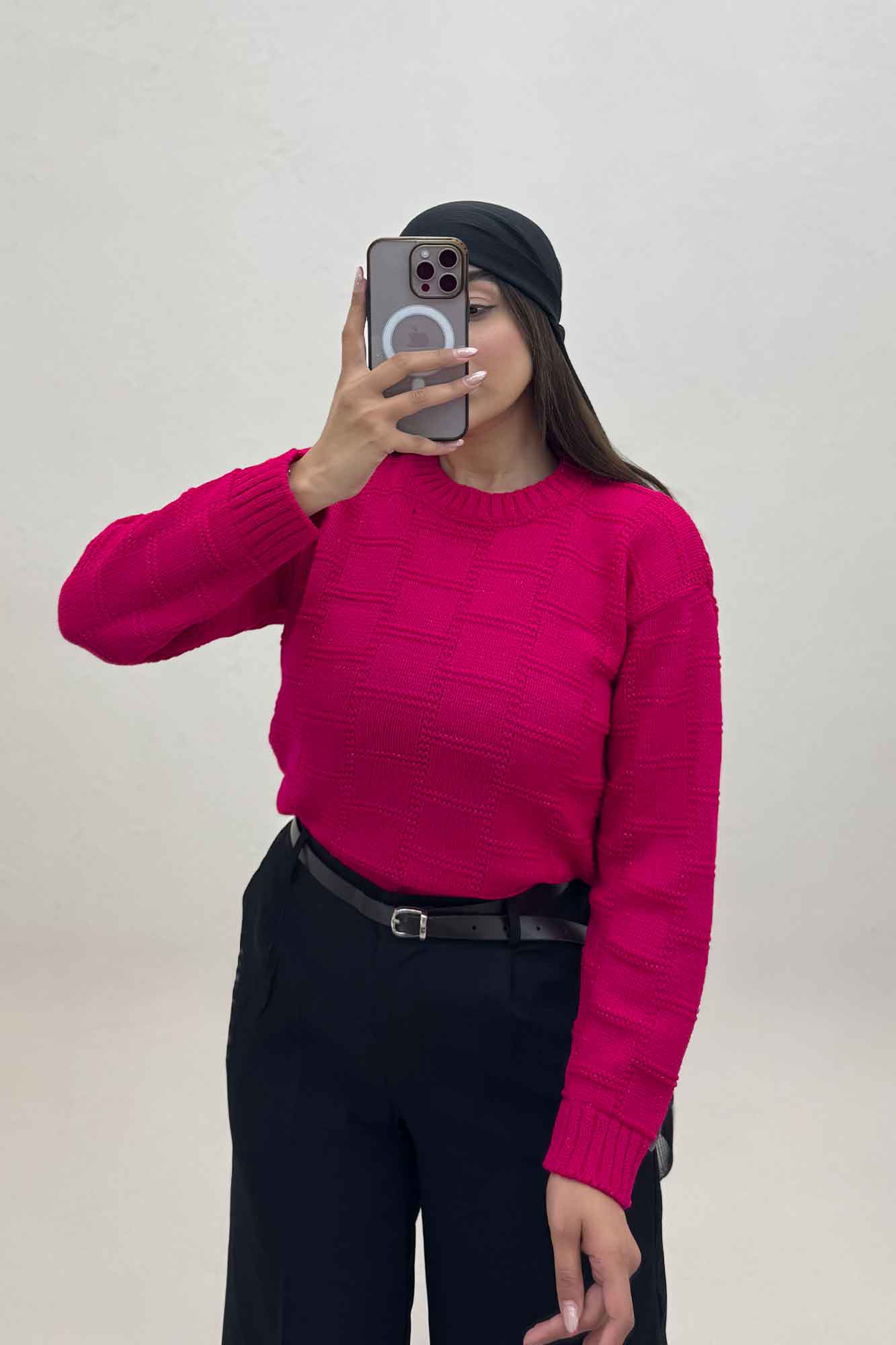 بلوز بافت طرح مربع لمه دار AF