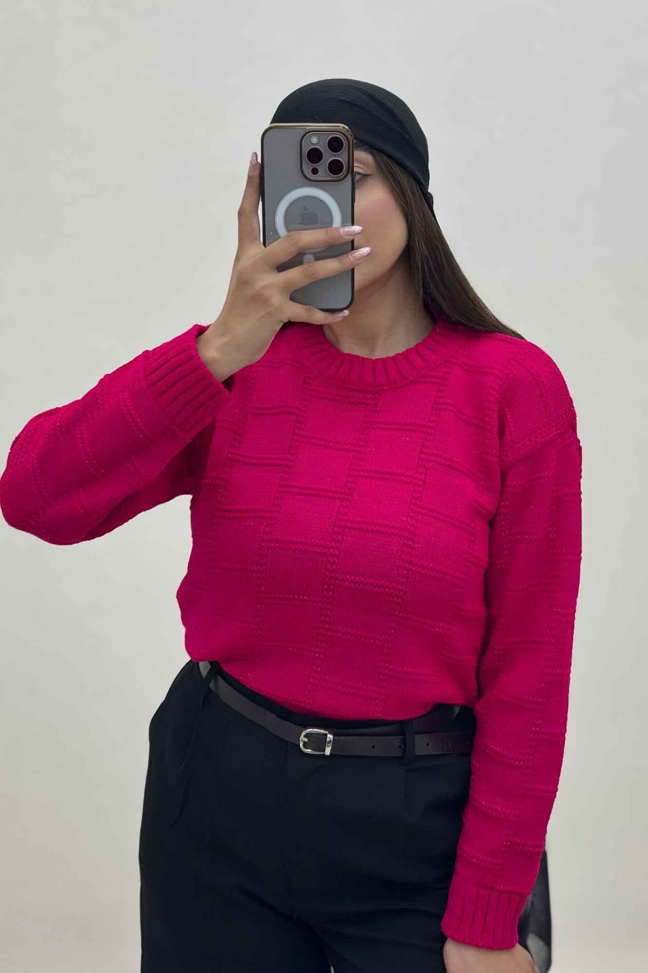 بلوز بافت طرح مربع لمه دار AF