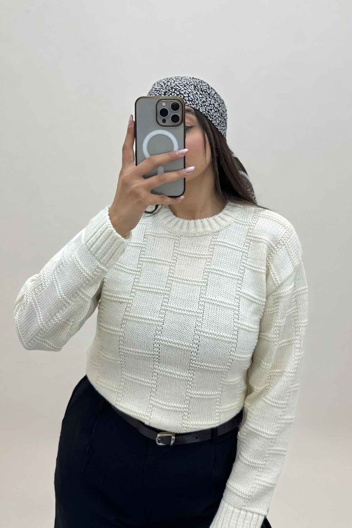 بلوز بافت طرح مربع لمه دار AF