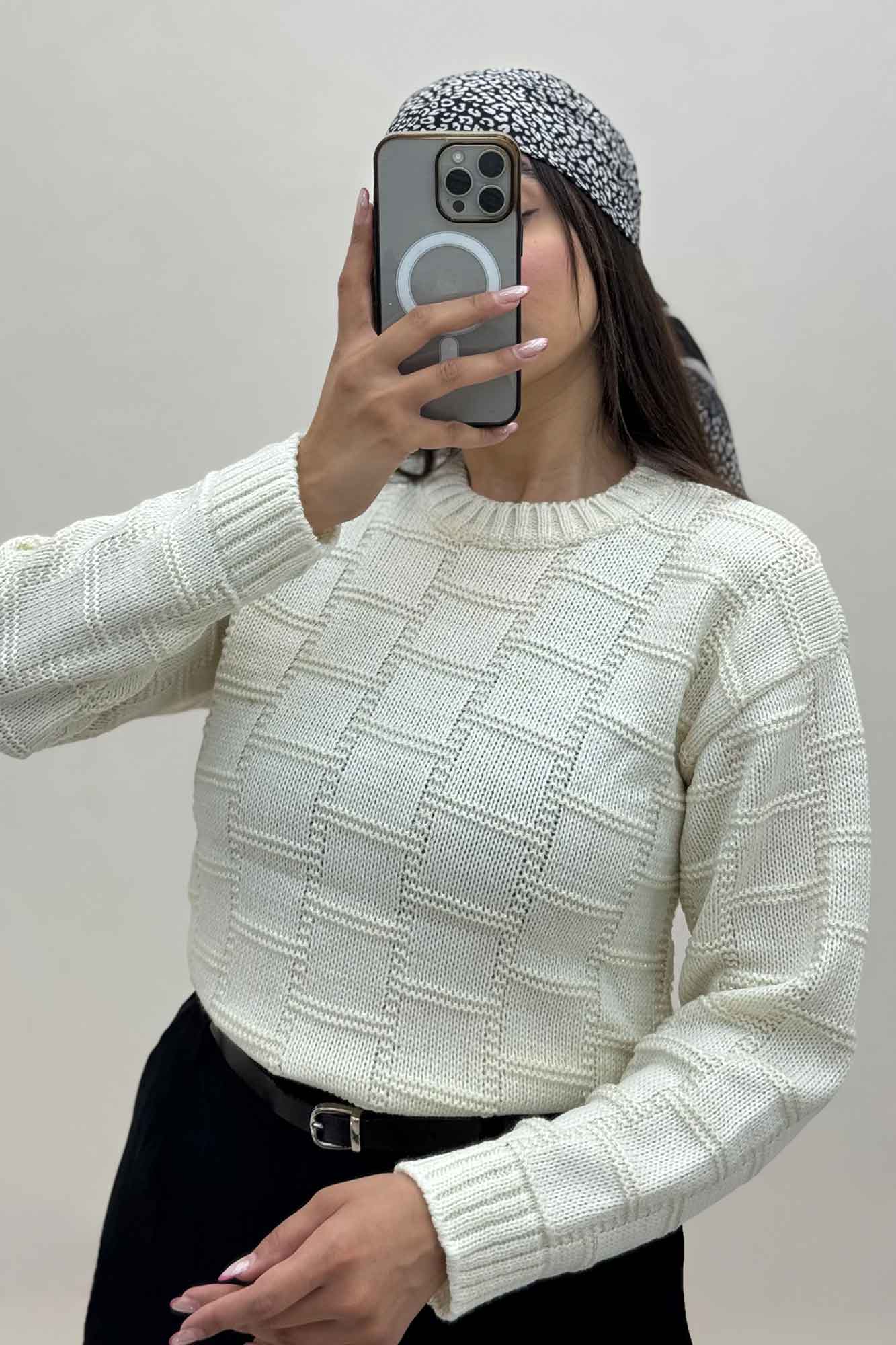 بلوز بافت طرح مربع لمه دار AF