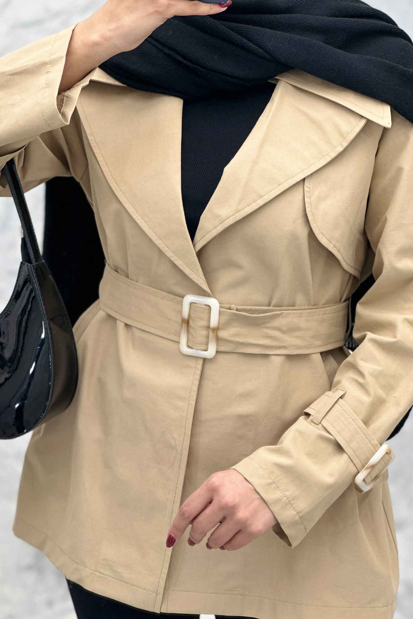 ترنچ کت کوتاه دو یقه کتان زارا