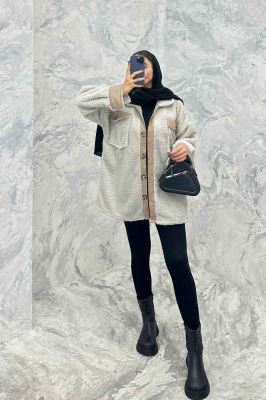 مانتو کوتاه تدی جلو دکمه ترکیبی