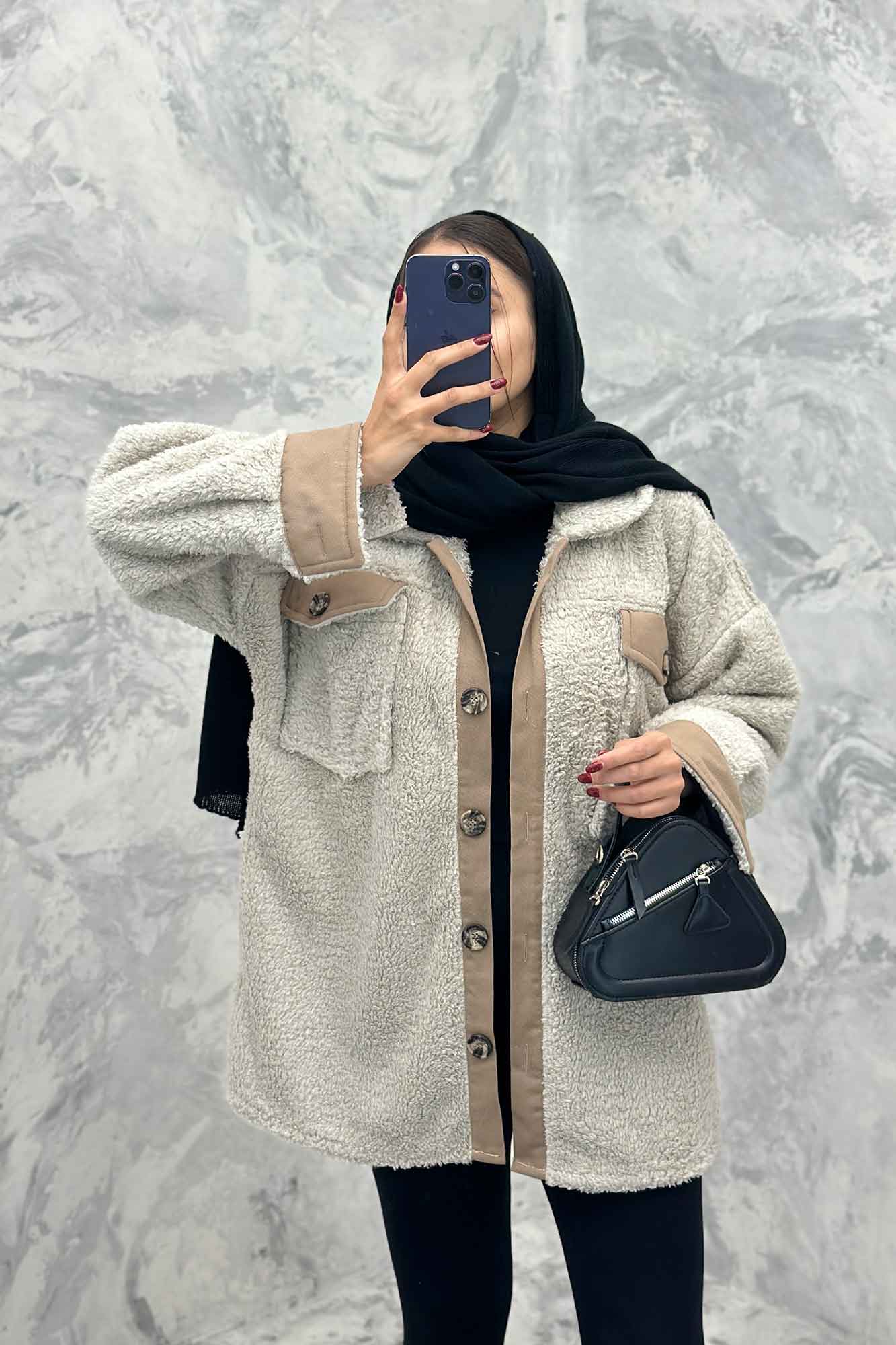 مانتو کوتاه تدی جلو دکمه ترکیبی