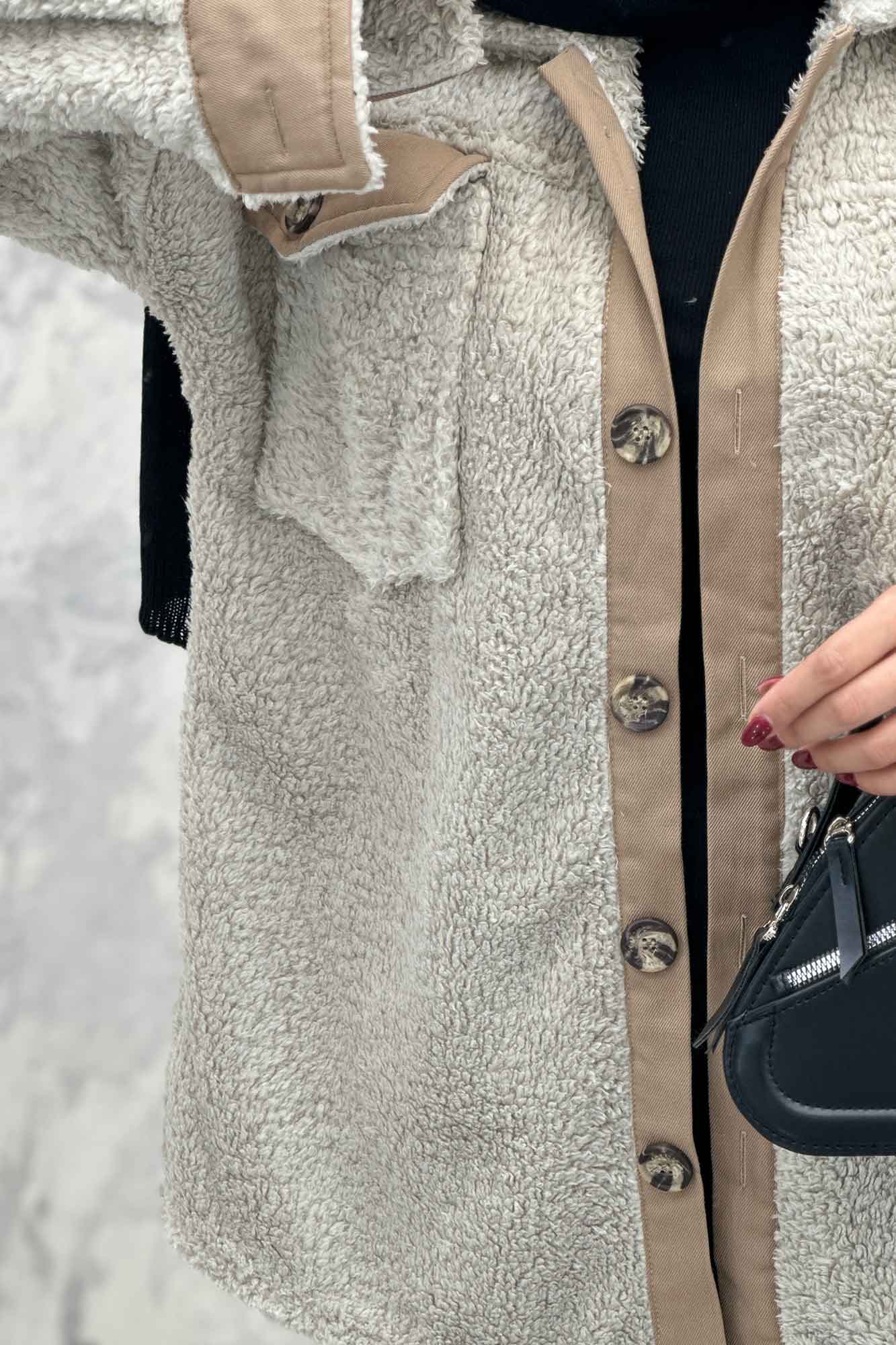 مانتو کوتاه تدی جلو دکمه ترکیبی