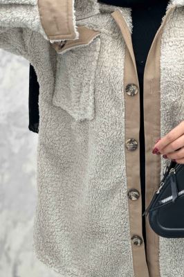 مانتو کوتاه تدی جلو دکمه ترکیبی