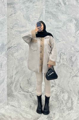 مانتو کوتاه تدی جلو دکمه ترکیبی