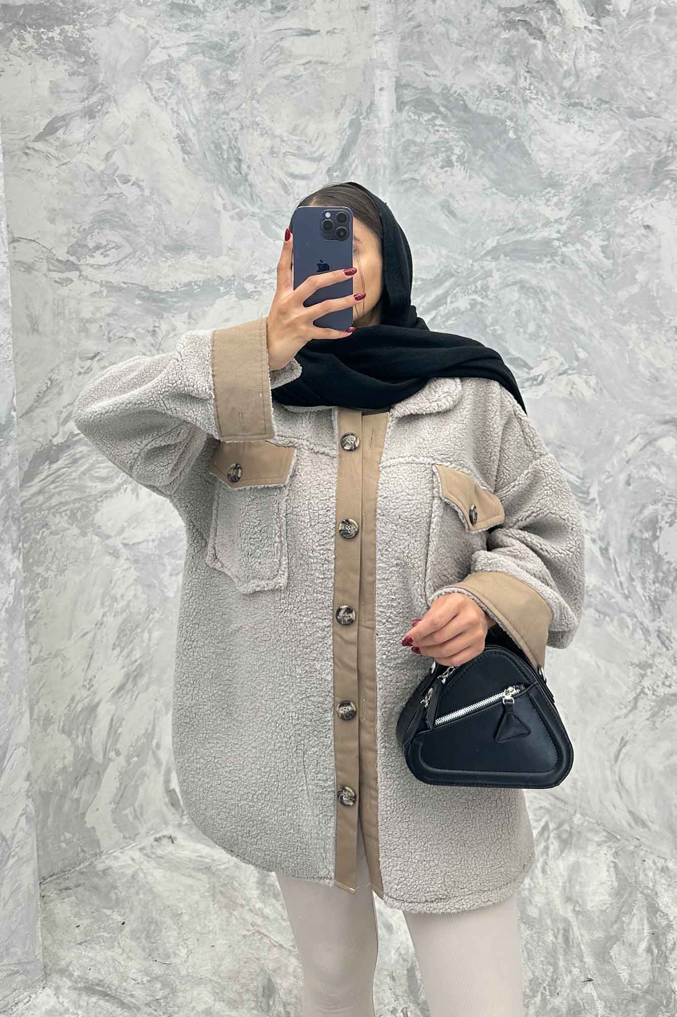 مانتو کوتاه تدی جلو دکمه ترکیبی