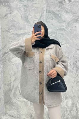 مانتو کوتاه تدی جلو دکمه ترکیبی