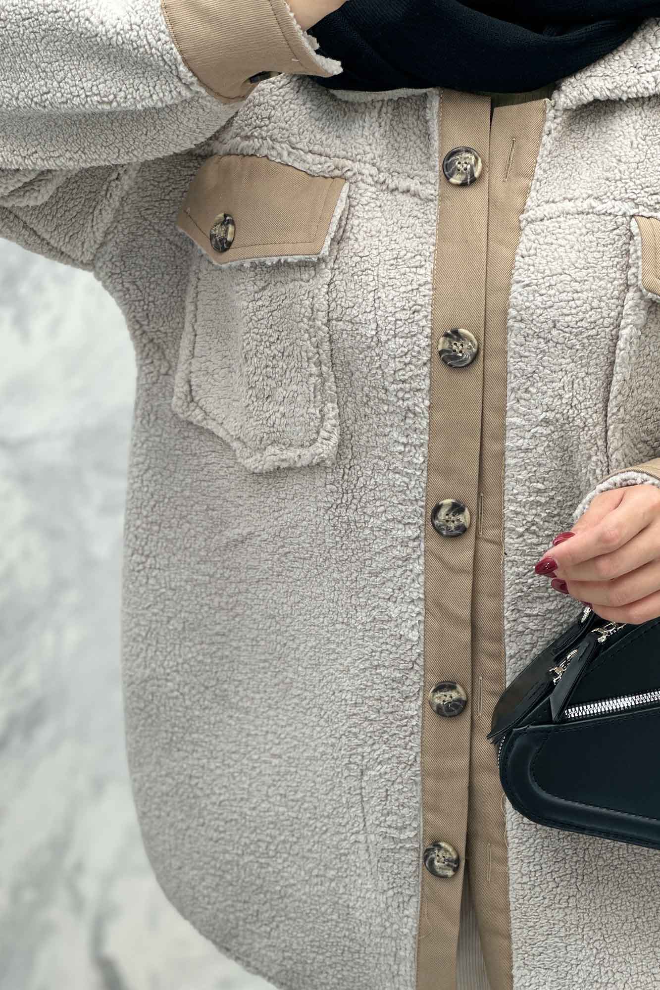 مانتو کوتاه تدی جلو دکمه ترکیبی