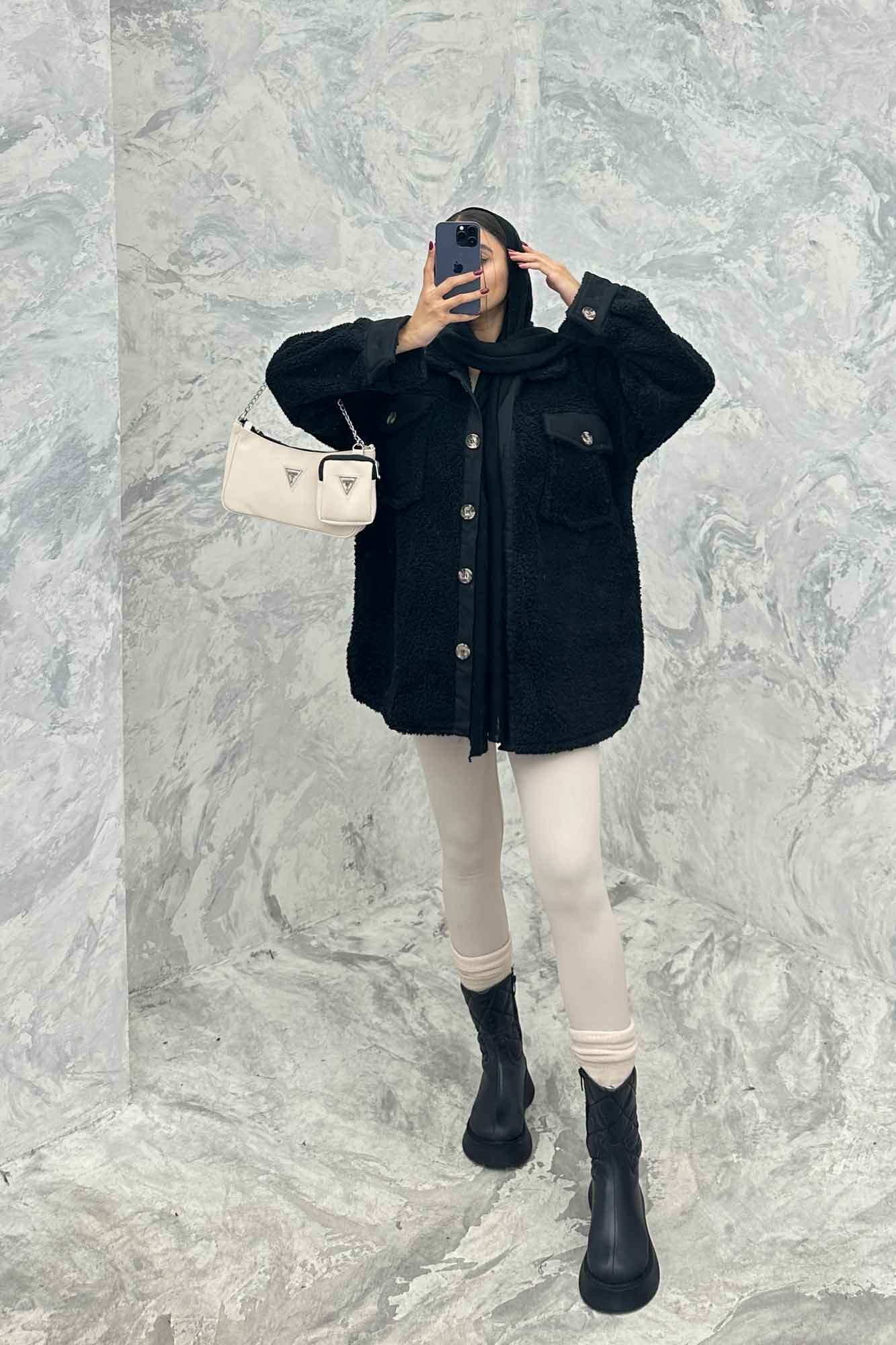 مانتو کوتاه تدی جلو دکمه ترکیبی