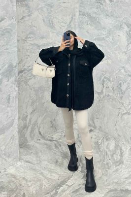 مانتو کوتاه تدی جلو دکمه ترکیبی