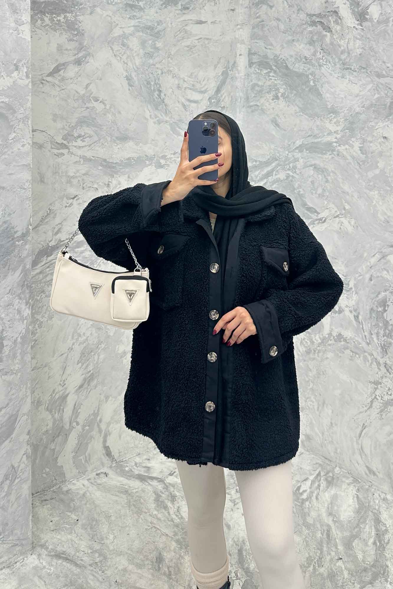 مانتو کوتاه تدی جلو دکمه ترکیبی