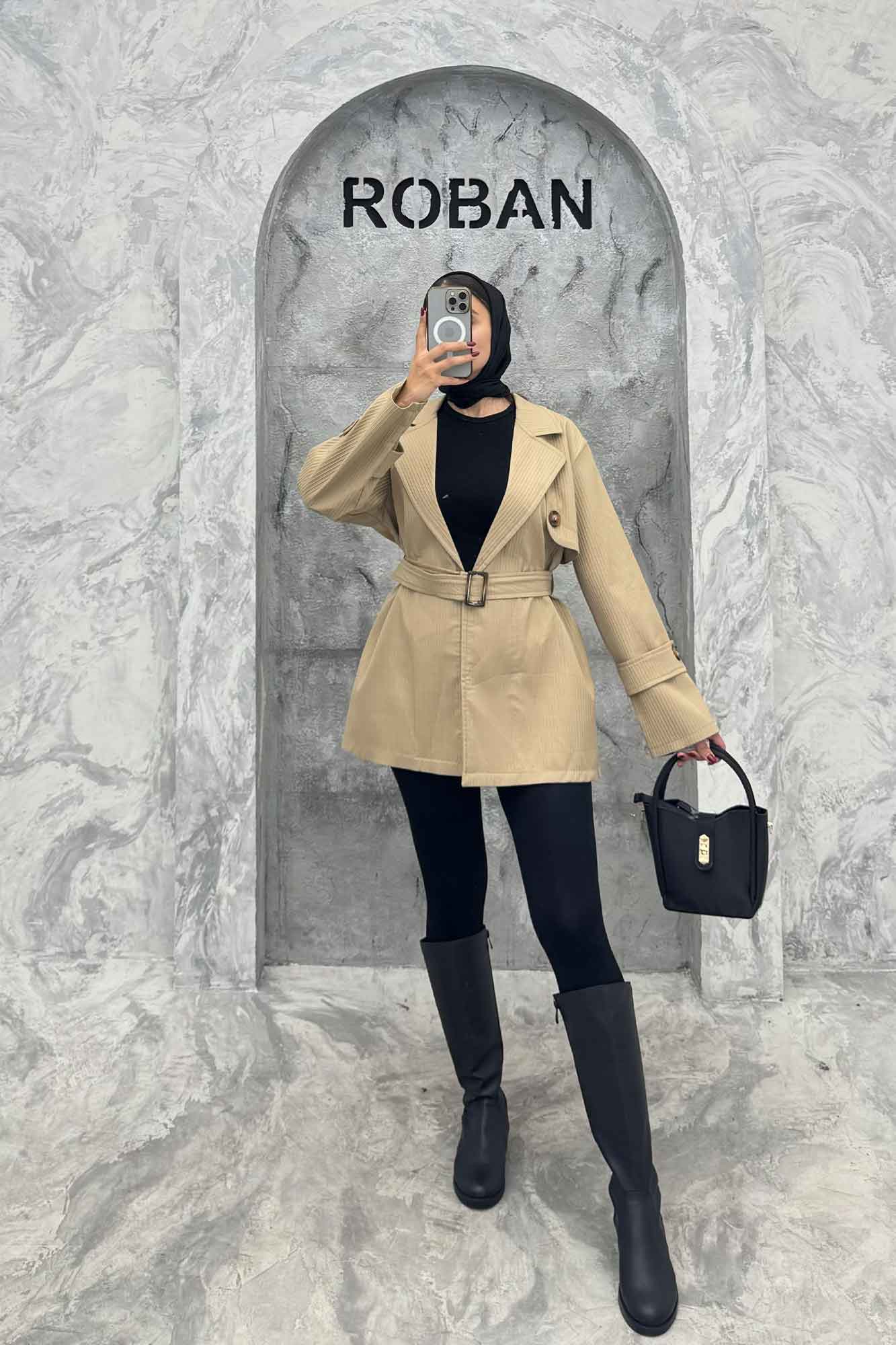 کت پاییزه ملبورن کمربنددار آستین سگک