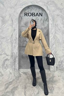 کت پاییزه ملبورن کمربنددار آستین سگک