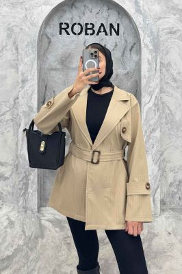 کت پاییزه ملبورن کمربنددار آستین سگک