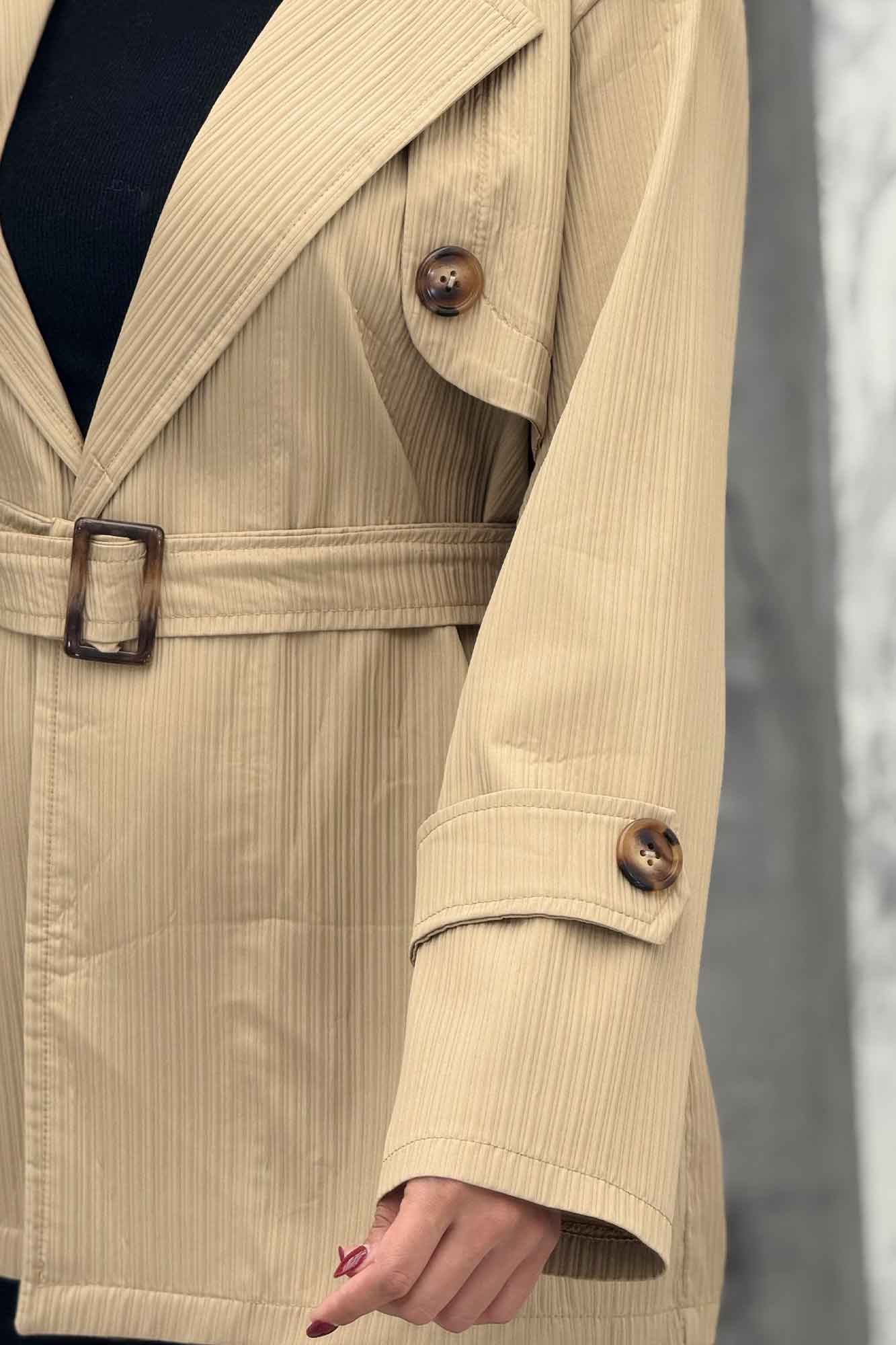 کت پاییزه ملبورن کمربنددار آستین سگک