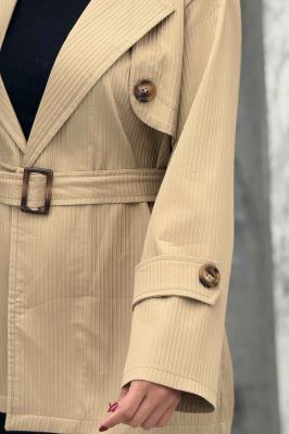 کت پاییزه ملبورن کمربنددار آستین سگک