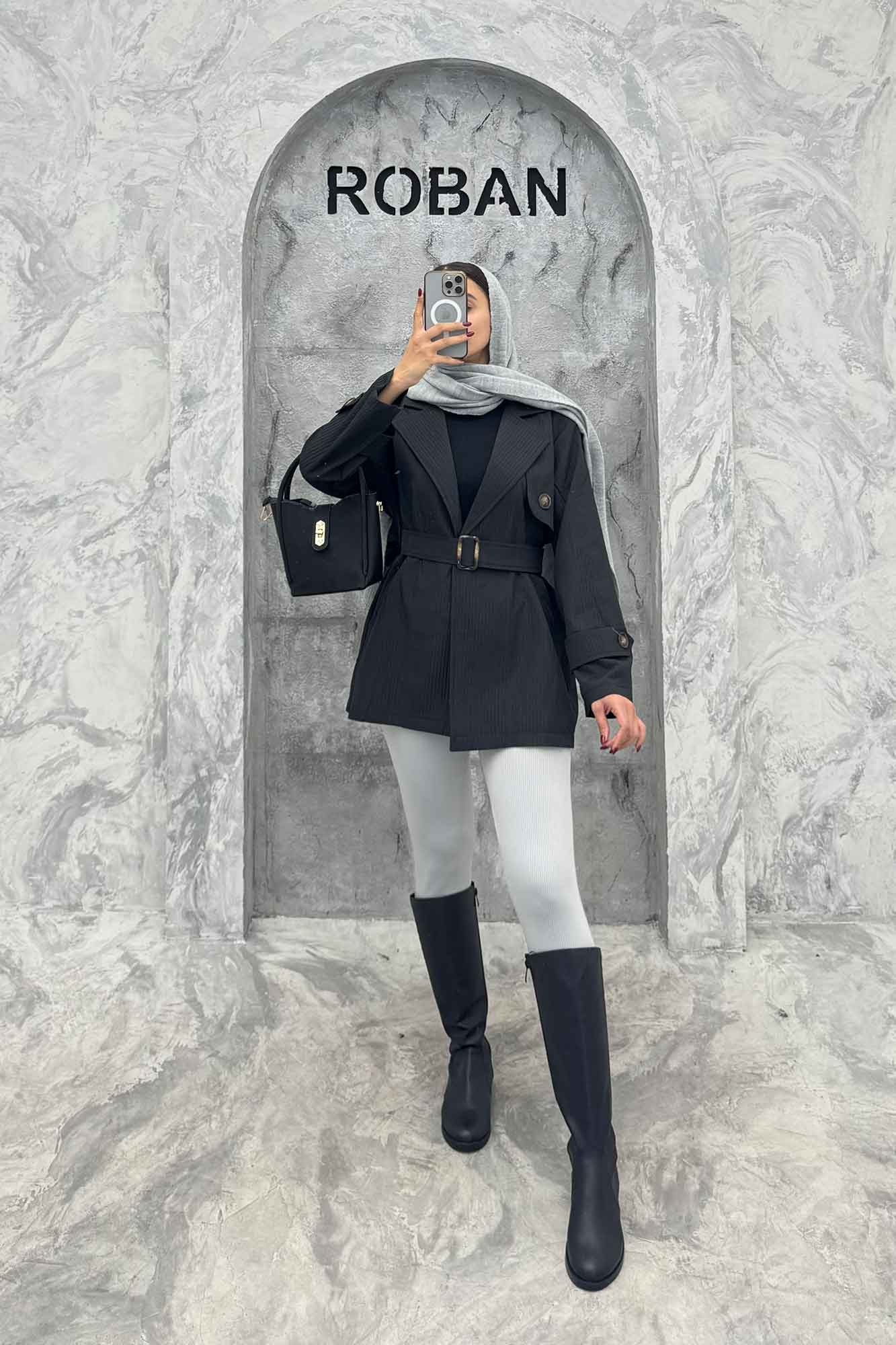 کت پاییزه ملبورن کمربنددار آستین سگک