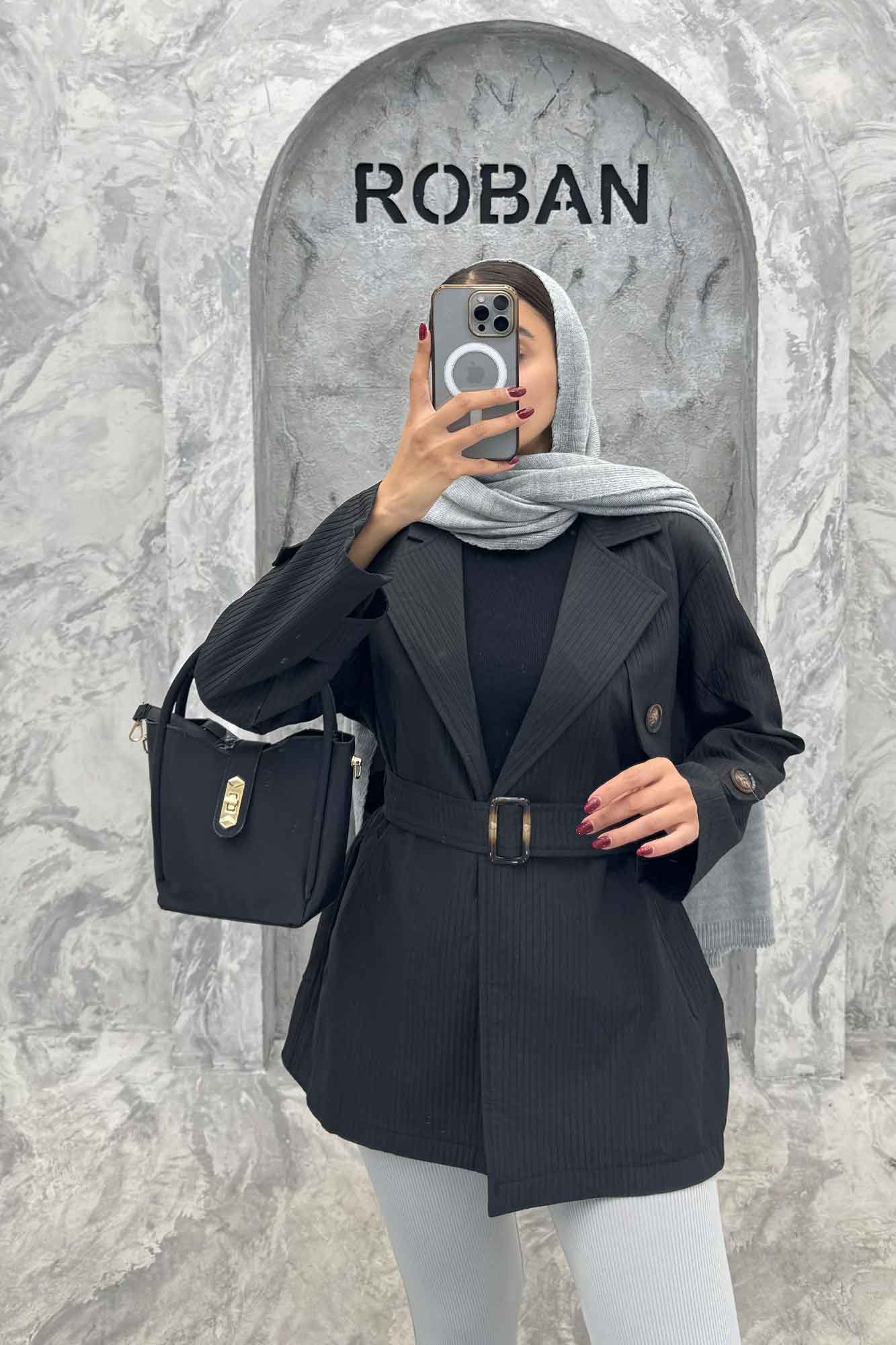 کت پاییزه ملبورن کمربنددار آستین سگک