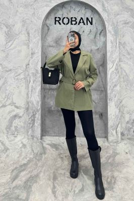 کت پاییزه ملبورن کمربنددار آستین سگک