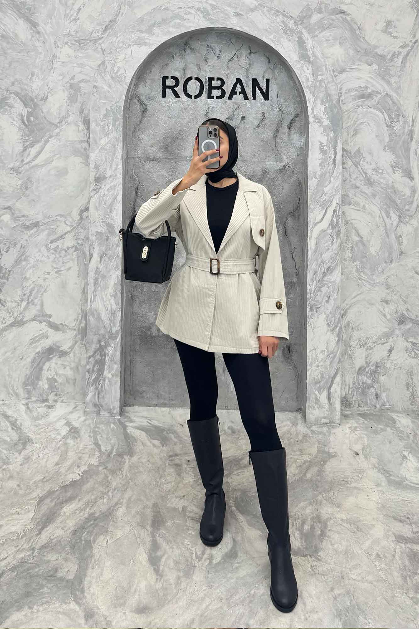 کت پاییزه ملبورن کمربنددار آستین سگک