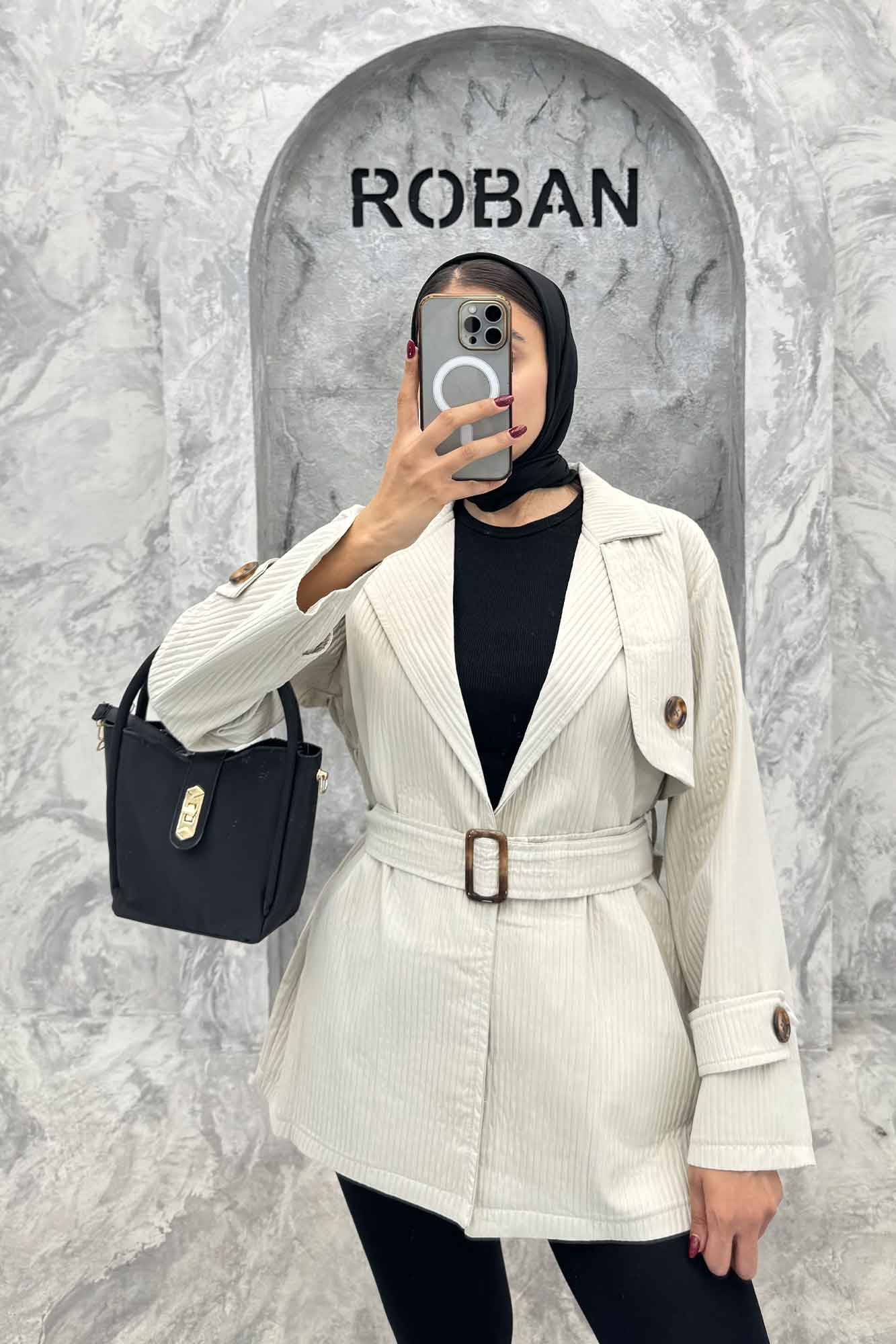 کت پاییزه ملبورن کمربنددار آستین سگک