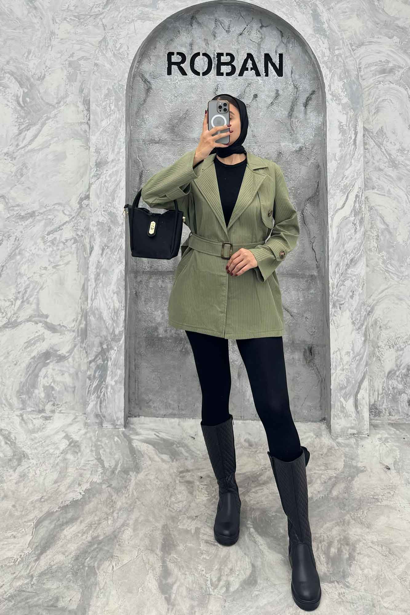 کت پاییزه ملبورن کمربنددار آستین سگک