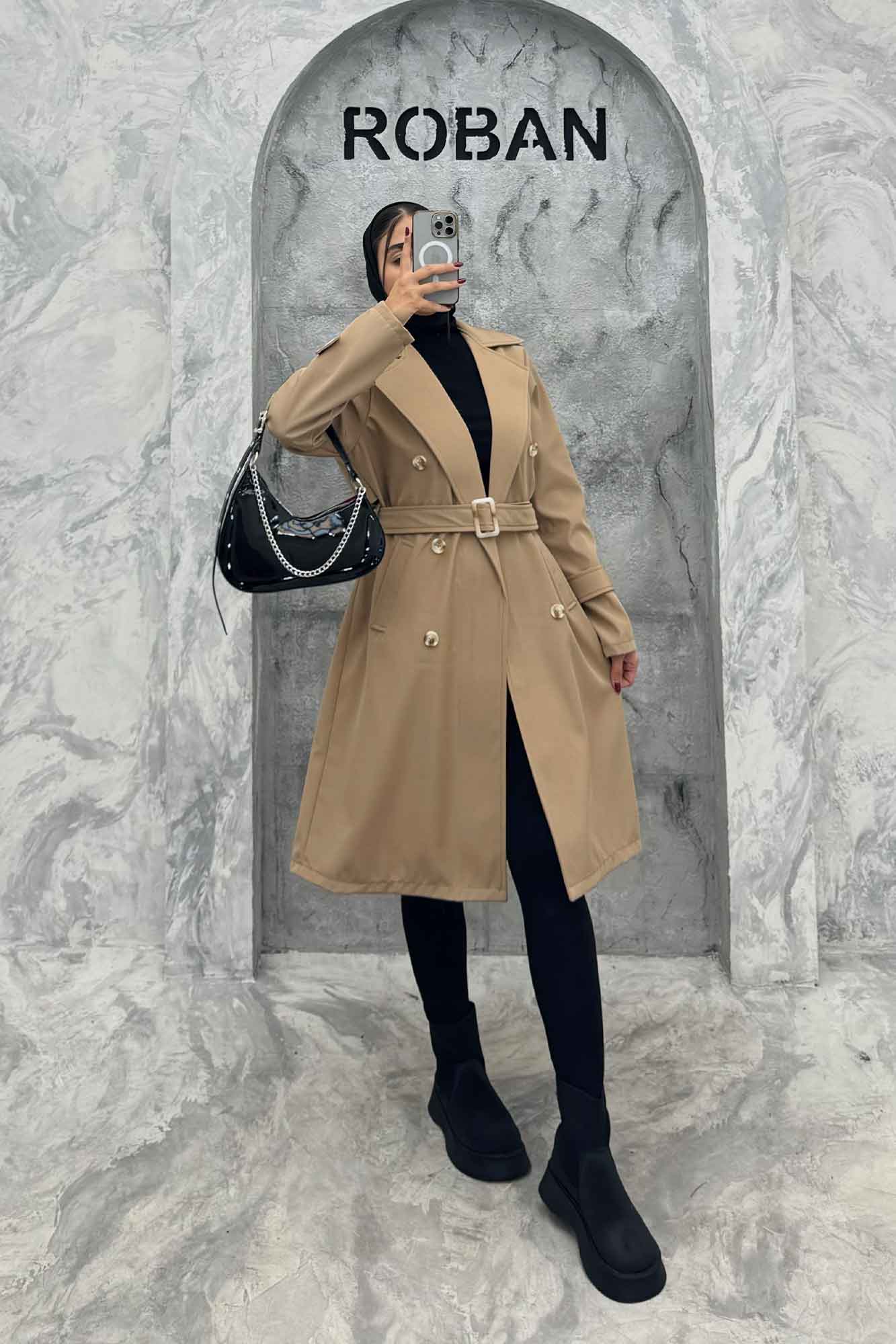 بارانی بلند کمربنددار سانتانا