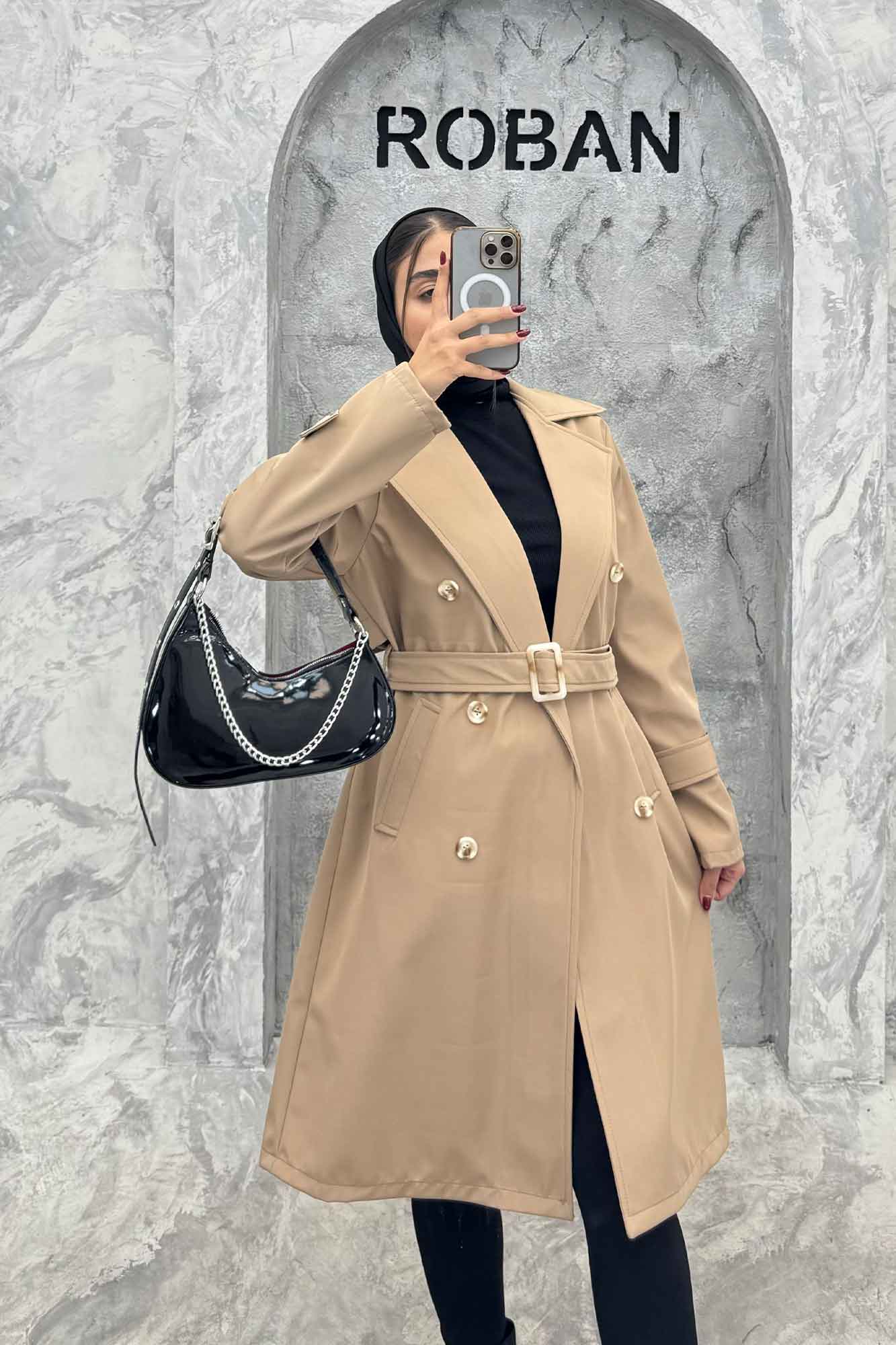 بارانی بلند کمربنددار سانتانا