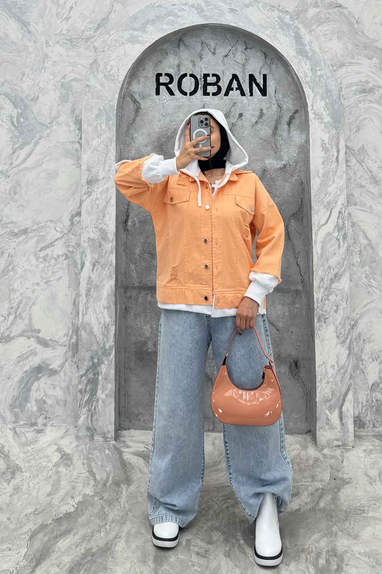 هودی دو جیب ترکیبی با کتان