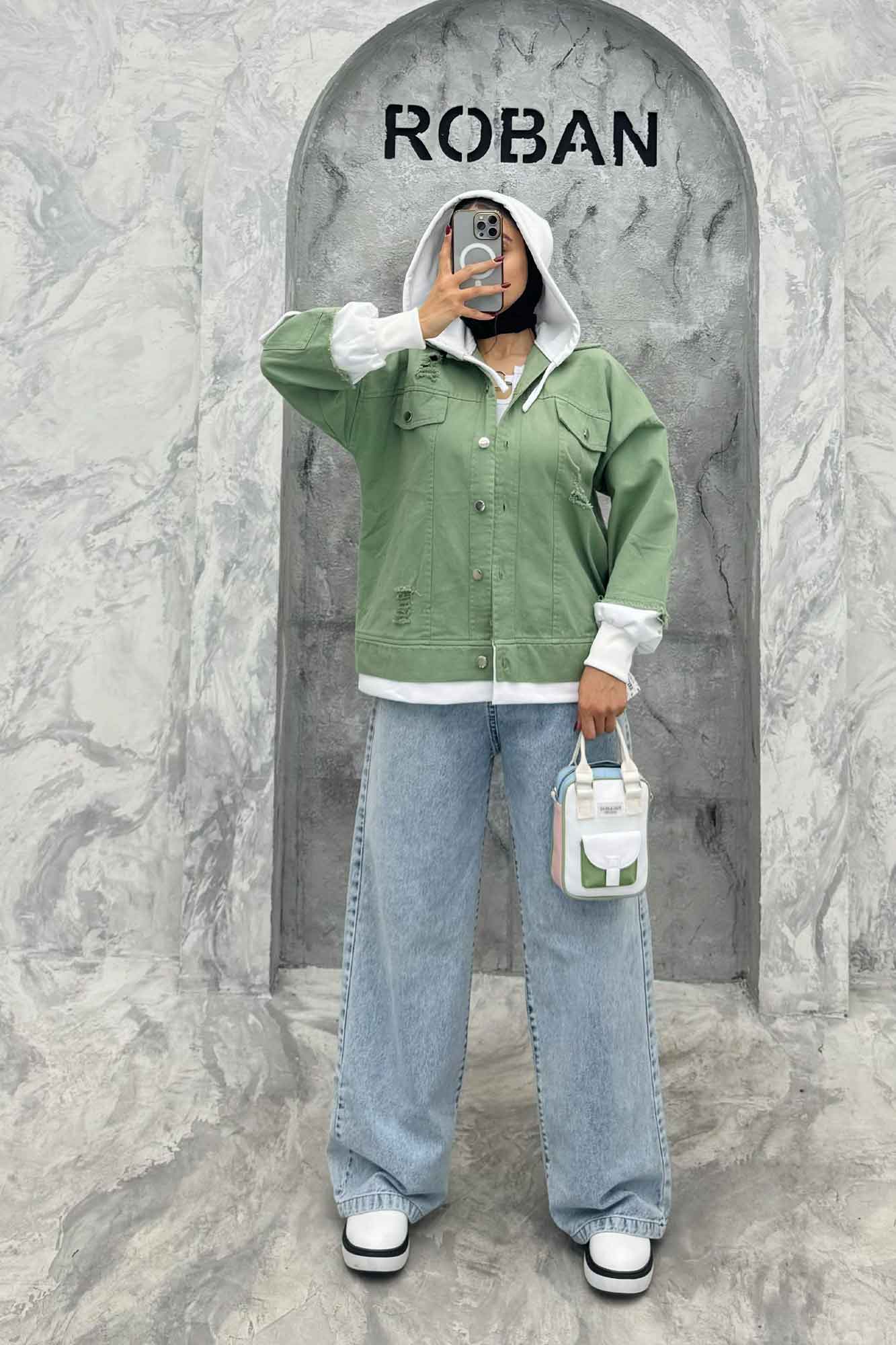 هودی دو جیب ترکیبی با کتان