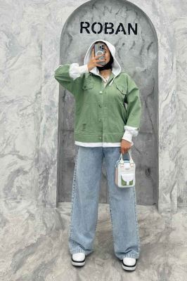 هودی دو جیب ترکیبی با کتان