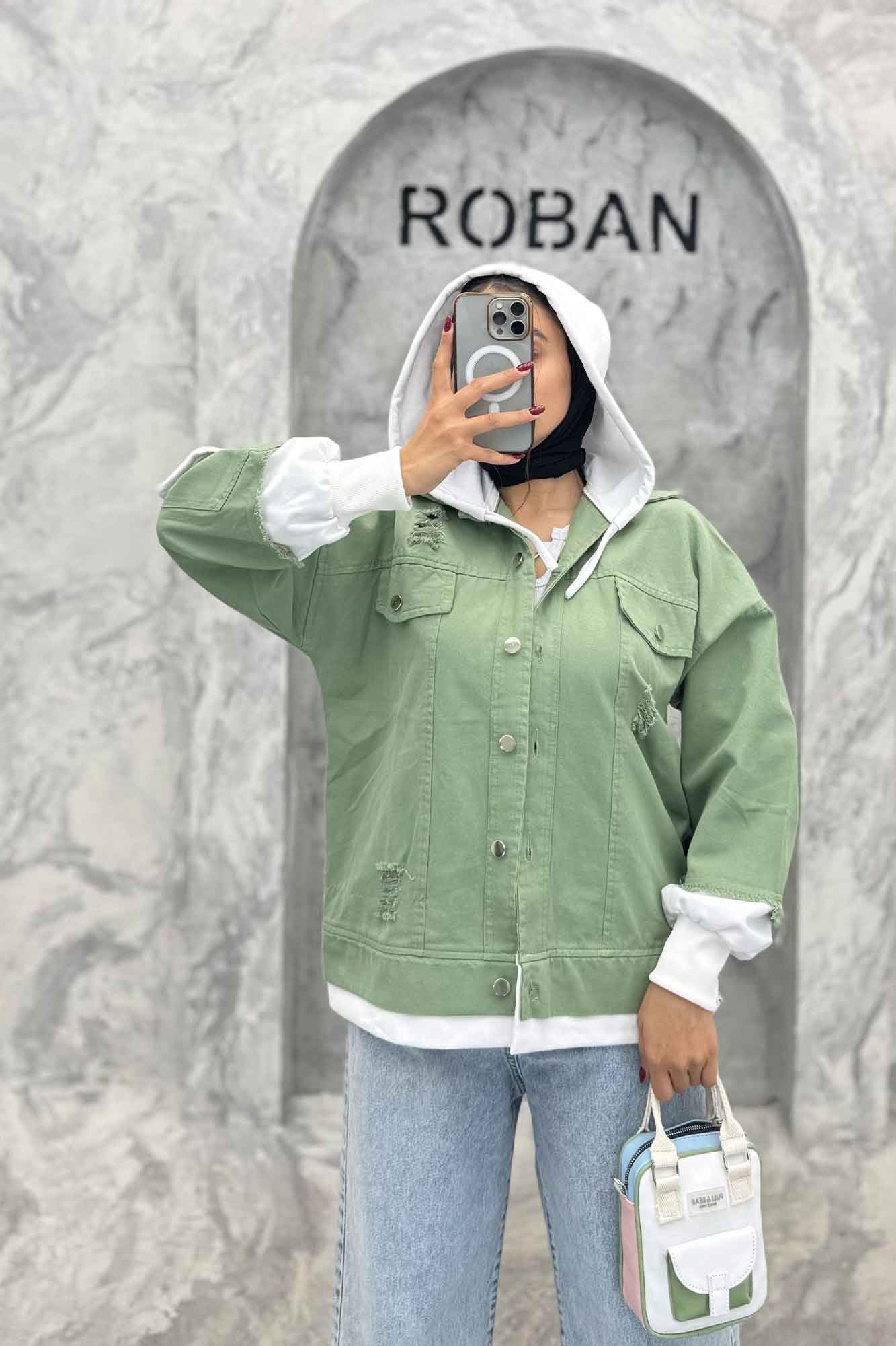 هودی دو جیب ترکیبی با کتان