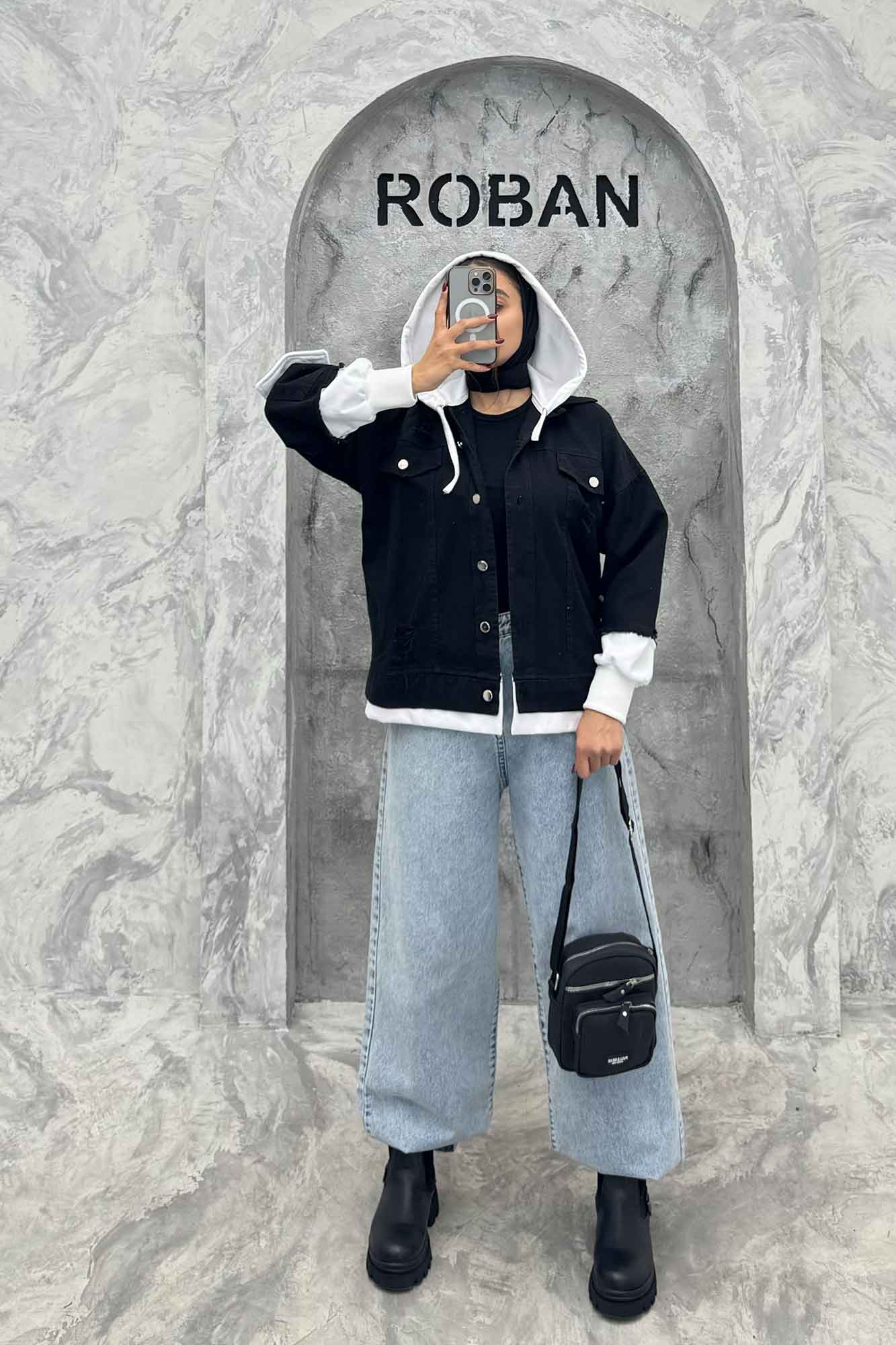 هودی دو جیب ترکیبی با کتان