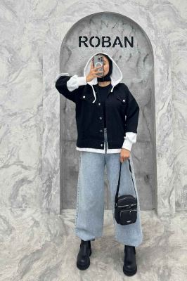 هودی دو جیب ترکیبی با کتان