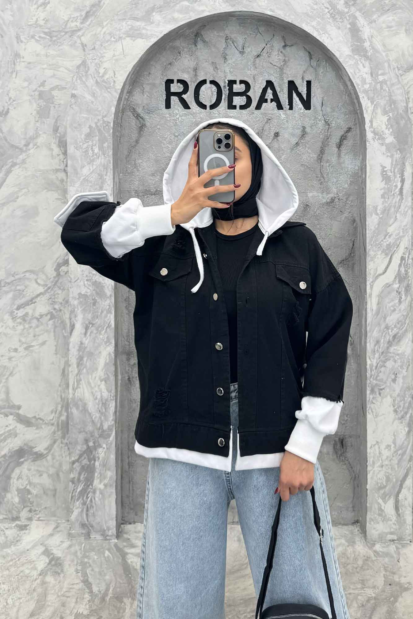 هودی دو جیب ترکیبی با کتان