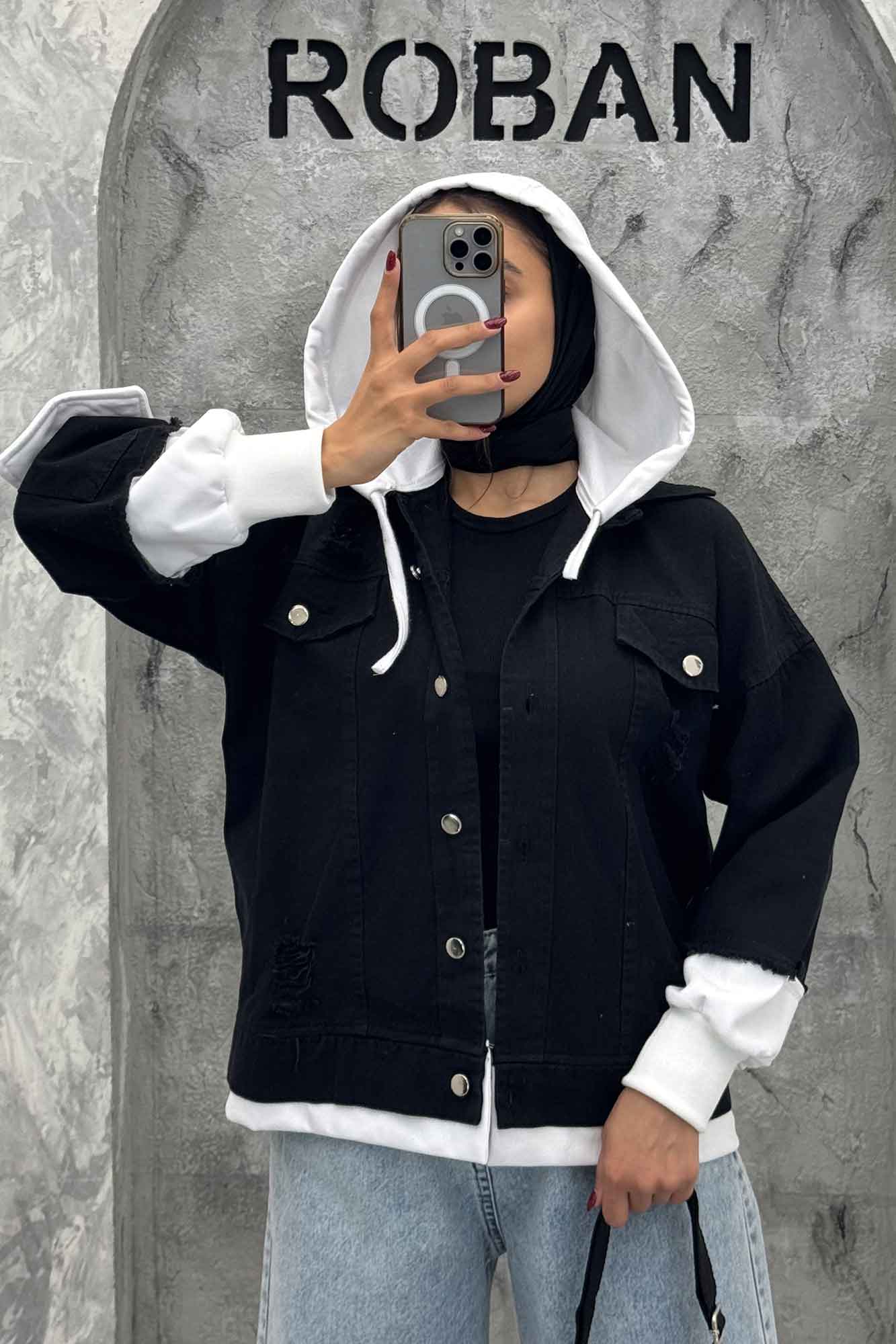 هودی دو جیب ترکیبی با کتان