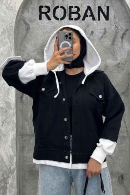 هودی دو جیب ترکیبی با کتان