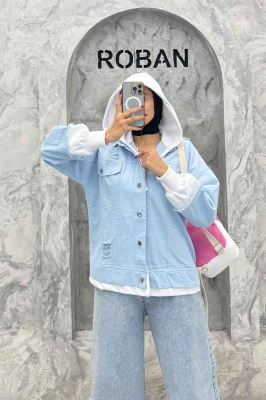 هودی دو جیب ترکیبی با کتان