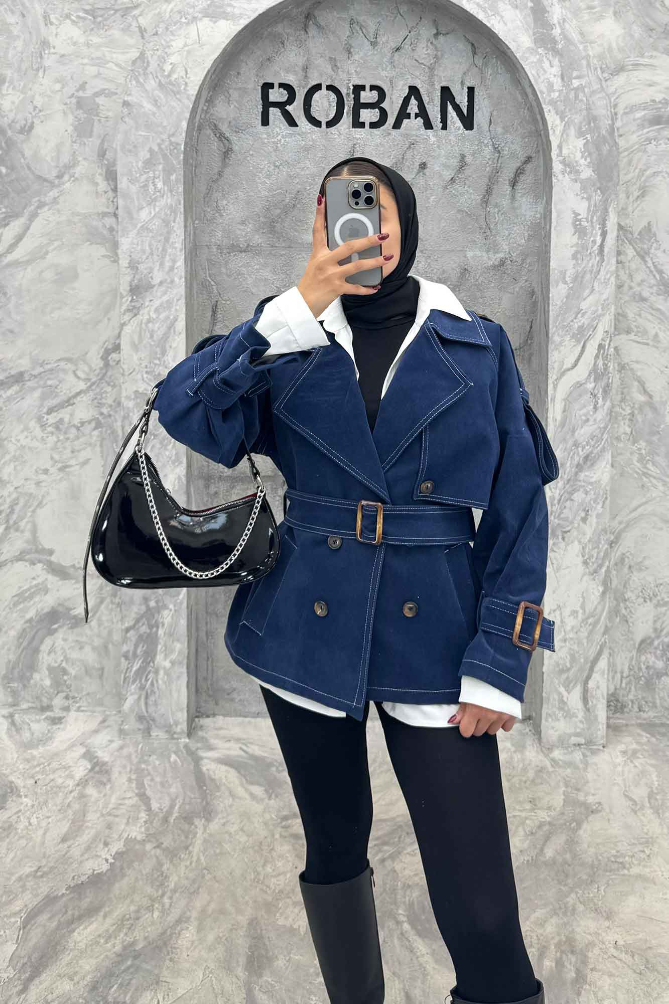 بارانی کمردار آستین سگک جین مخمل