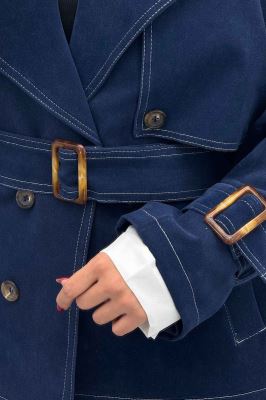 بارانی کمردار آستین سگک جین مخمل