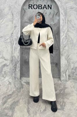 ست کت و شلوار جیب نما مخمل طرح دار