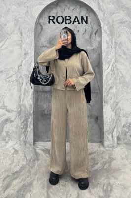 ست کت و شلوار جیب نما مخمل طرح دار