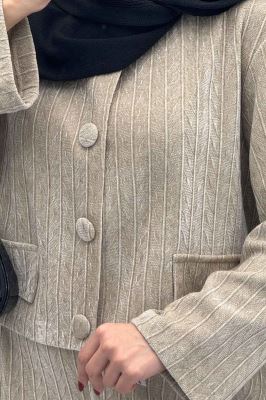 ست کت و شلوار جیب نما مخمل طرح دار