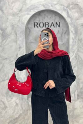 ست کت و شلوار جیب نما مخمل طرح دار